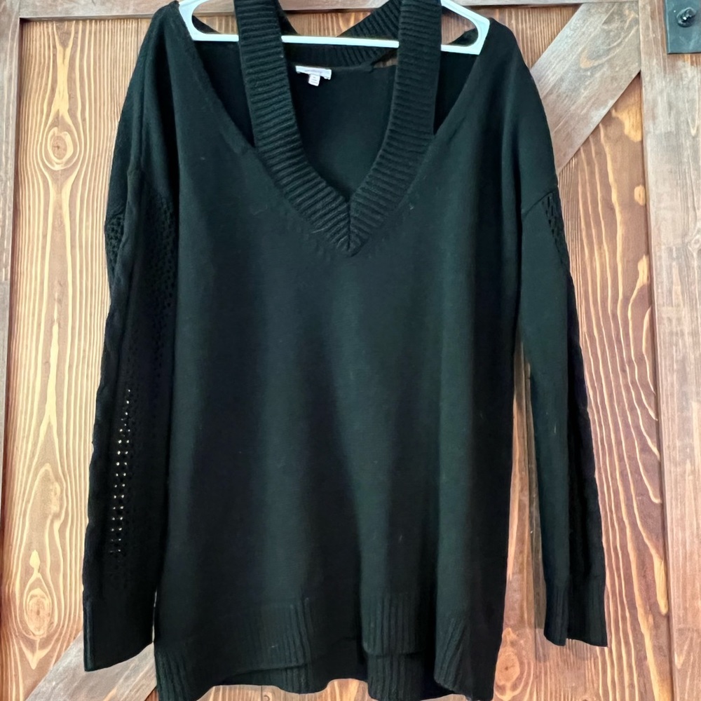 Cutout Black sweater with knit embellishments on arms